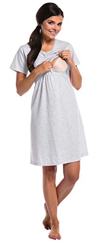 Zeta Ville - Premamá camisón Set Bata Embarazo Lactancia de Rayas - Mujer - 190c (Mezcla De Grises, 42-44, XL)