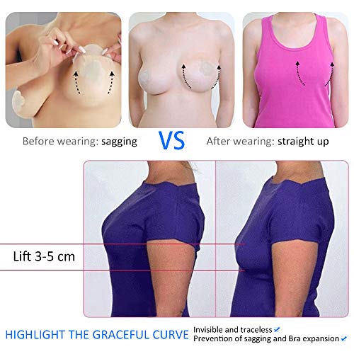 ZEVONDA 10 Pares Desechable Pegatinas de Pechos & Cubierta de Pezón - Pegatinas Parches Realza Pechos Invisible Sin Sujetador Adhesivos Pezoneras para Mujer, Forma de Redonda - 10 Pares