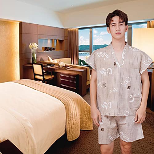 ZFAZF 10/30 Conjuntos Ropa Interior SPA desechable Pijamas de Manga Corta teñida de Hilados de algodón para Hombre con Traje de Sauna de Manga de Manga Corta
