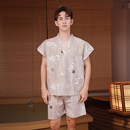 ZFAZF 10/30 Conjuntos Ropa Interior SPA desechable Pijamas de Manga Corta teñida de Hilados de algodón para Hombre con Traje de Sauna de Manga de Manga Corta