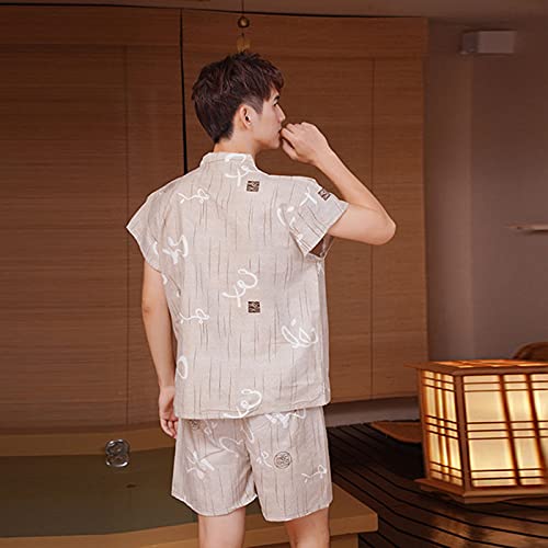 ZFAZF 10/30 Conjuntos Ropa Interior SPA desechable Pijamas de Manga Corta teñida de Hilados de algodón para Hombre con Traje de Sauna de Manga de Manga Corta