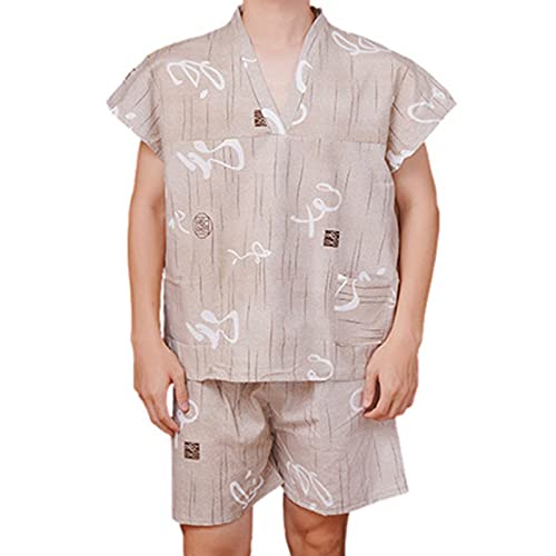 ZFAZF 10/30 Conjuntos Ropa Interior SPA desechable Pijamas de Manga Corta teñida de Hilados de algodón para Hombre con Traje de Sauna de Manga de Manga Corta