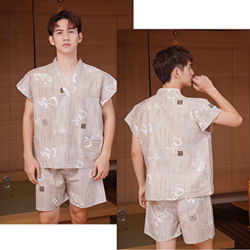 ZFAZF 10/30 Conjuntos Ropa Interior SPA desechable Pijamas de Manga Corta teñida de Hilados de algodón para Hombre con Traje de Sauna de Manga de Manga Corta