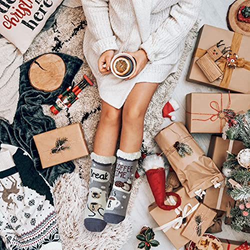 ZFSOCK Calcetines Antideslizantes Zapatillas Mujer: Invierno Suaves Térmicos Gruesos Calentar Divertidos Pantuflas Andar De Estar Por Casa Cumpleaños Navidad Graciosos Regalos Para Madres 1 Par