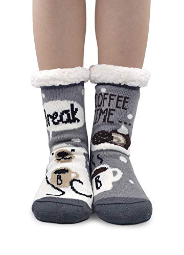 ZFSOCK Calcetines Antideslizantes Zapatillas Mujer: Invierno Suaves Térmicos Gruesos Calentar Divertidos Pantuflas Andar De Estar Por Casa Cumpleaños Navidad Graciosos Regalos Para Madres 1 Par