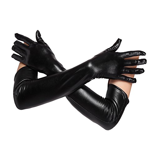 ZGJ Affe Guantes largos de cuero negro para mujer de Guantes largos para adulto de latex