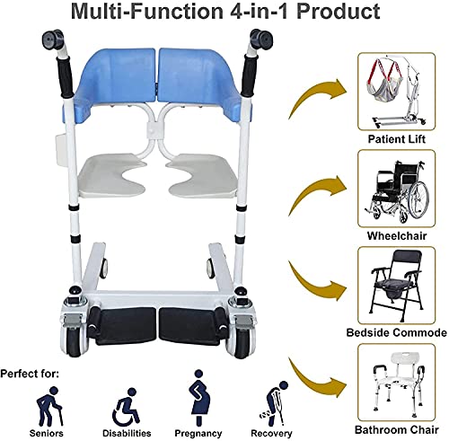 ZH-VBC Silla con WC o Inodoro para Ancianos, Sillas para Ducha con Ruedas, Asiento de Inodoro para Personas Mayores y Discapacitadas, Asiento de Inodoro con Asiento Dividido en 180 °,ComfortVersion