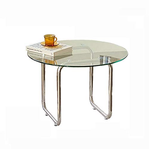 ZHONGHUA Mesa de Centro Resistente Mesa nórdica Mesa Sala de Estar balcón Mesa de café sofá Caja de Esquina de Acero Inoxidable Mesa Creativa Vidrio pequeña Mesa Redonda Mesa de té Duradera