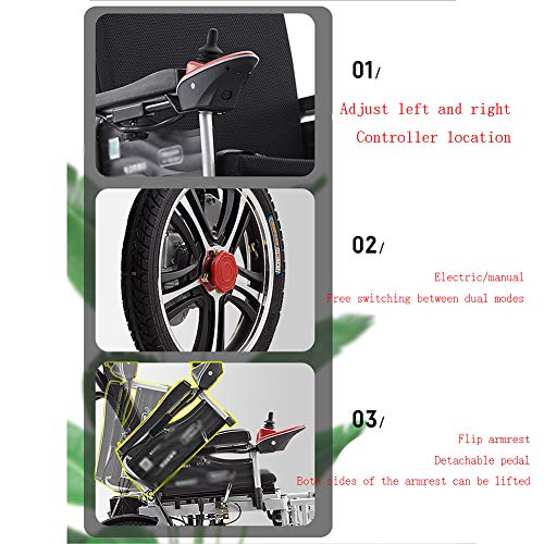 ZHONGXIN Silla De Ruedas Eléctrica, plegable con motor para discapacitados Respaldo Ajustable con Reposacabezas, minusválidos Asiento 45cm
