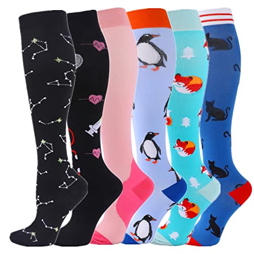 Zingso Calcetines de Compresión (6 pares) para Hombres y Mujeres de 20 a 25 mmHg Medias de Compresión, los Mejores para Atletismo, Carrera, Viajes en avión, Apoyo (S/M, Mezclar Color-2)