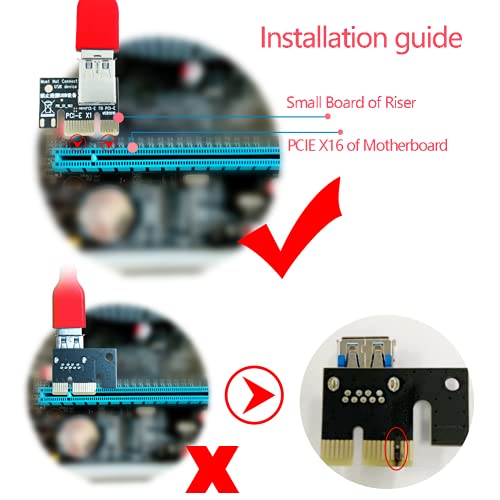 Ziyituod PCIe Riser, VER009S GPU Riser Express Kits 16X a 1X (Dual 6PIN / MOLEX) con extensión de gráficos LED, Gpu Riser Card - Ethereum Mining Eth, 60cm USB 3.0 Cable （6PCS）