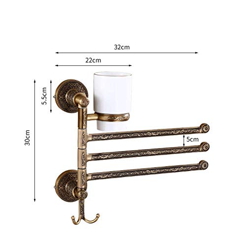 ZJN-JN de baño Toalla Soportes, Montado en la Pared de Toallas, basculante Barras de Toalla Titular de baño Cocina, con 3 Barras giratorias, Aluminio, 32cm x 30cm Almacenamiento de baño
