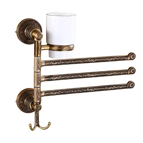 ZJN-JN de baño Toalla Soportes, Montado en la Pared de Toallas, basculante Barras de Toalla Titular de baño Cocina, con 3 Barras giratorias, Aluminio, 32cm x 30cm Almacenamiento de baño