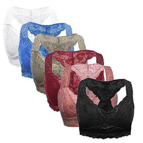 ZODOF Sujetador Mujer 6PC Tallas Grandes Chaleco Cultivo Lencería Sexy Cuello en V Ropa Interior(S,Negro, Blanco, Rosa, Vino, Azul, Gris)