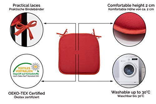 ZOLLNER 4 Cojines para Silla, 38x38 cm, Rojo, en Otros Colores, con Lazos