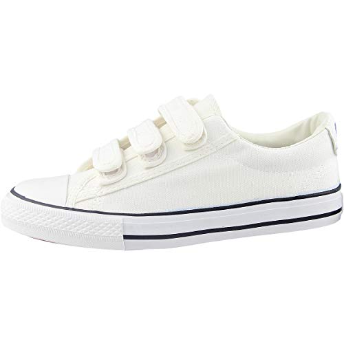 zpllsbratos Zapatillas de Lona Bajos Velcro Mujer Sneaker Casuales Deportivo Negras Blancas(Blanco,38)