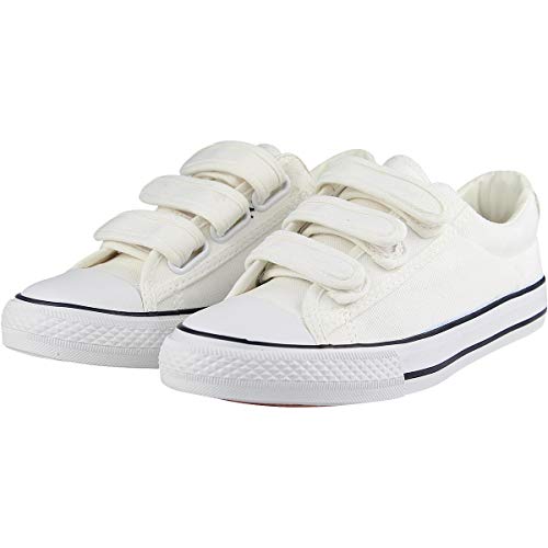 zpllsbratos Zapatillas de Lona Bajos Velcro Mujer Sneaker Casuales Deportivo Negras Blancas(Blanco,38)