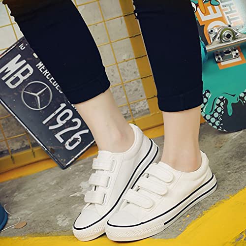 zpllsbratos Zapatillas de Lona Bajos Velcro Mujer Sneaker Casuales Deportivo Negras Blancas(Blanco,38)