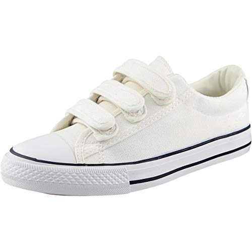 zpllsbratos Zapatillas de Lona Bajos Velcro Mujer Sneaker Casuales Deportivo Negras Blancas(Blanco,38)