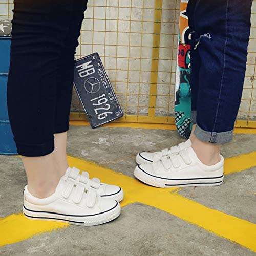 zpllsbratos Zapatillas de Lona Bajos Velcro Mujer Sneaker Casuales Deportivo Negras Blancas(Blanco,38)