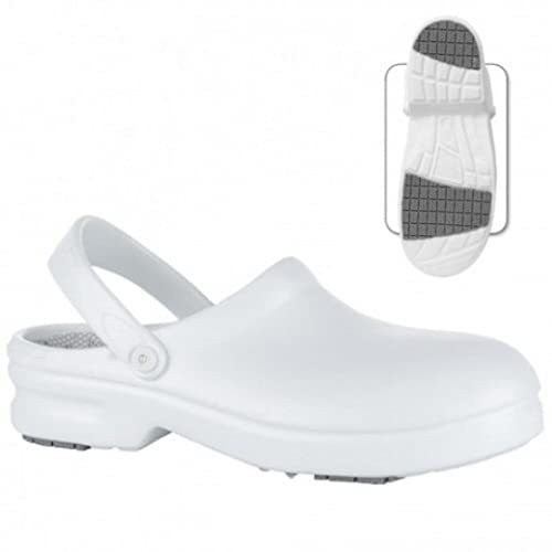 Zueco Antideslizante con Puntera Unisex Safeway SB EA SRC, en Blanco para operadores Sanitarios médicos y fisioterapeutas, cantinas RSA, Cocineros, operadores del Sector alimentario (Numeric_44)