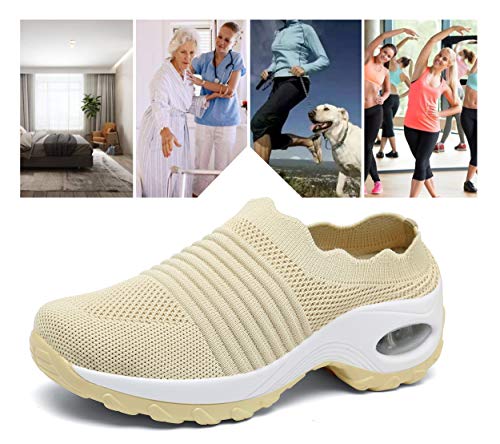 Zuecos de Cuña Mujer Transpirable Sandalias Plataforma Cómodo Ligero Casual Zapatillas para Caminar al Aire Libre,Beige,EU 40