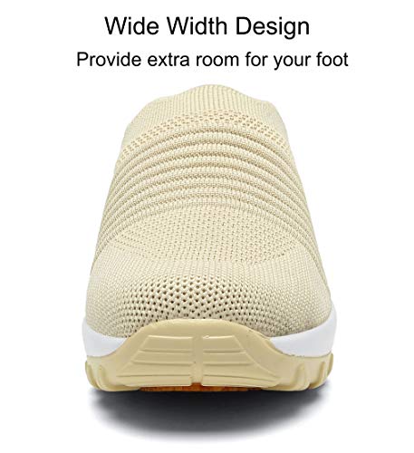 Zuecos de Cuña Mujer Transpirable Sandalias Plataforma Cómodo Ligero Casual Zapatillas para Caminar al Aire Libre,Beige,EU 40