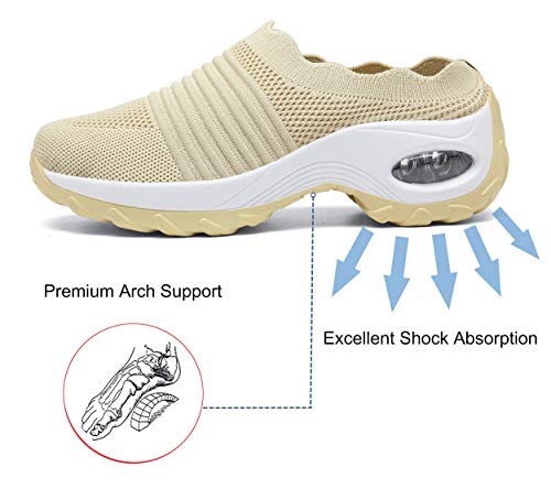 Zuecos de Cuña Mujer Transpirable Sandalias Plataforma Cómodo Ligero Casual Zapatillas para Caminar al Aire Libre,Beige,EU 40