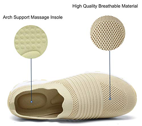 Zuecos de Cuña Mujer Transpirable Sandalias Plataforma Cómodo Ligero Casual Zapatillas para Caminar al Aire Libre,Beige,EU 40