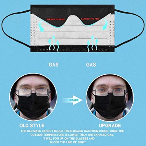 Zwinkle 30/50/100Pcs Advantageprotección Facial Negro de Una Sola Vez para Personas con Gafas, Bandanas Faciales Antivaho para Usuarios de Gafas, para Personas Que Usan Gafas (30, Negro)