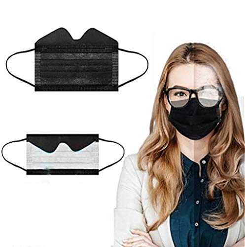 Zwinkle 30/50/100Pcs Advantageprotección Facial Negro de Una Sola Vez para Personas con Gafas, Bandanas Faciales Antivaho para Usuarios de Gafas, para Personas Que Usan Gafas (30, Negro)