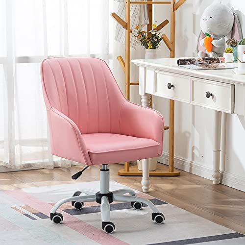 ZWQASP Silla de Escritorio de Oficina de la PU, Silla de Tareas de la Computadora de Espalda Media Ajustable con Reposabrazos y Ruedas de 360 ​​° Ascensor Ergonómico Confort Silla Giratoria, Rosa