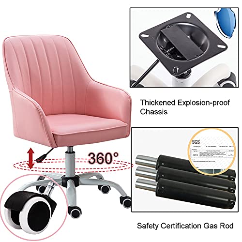 ZWQASP Silla de Escritorio de Oficina de la PU, Silla de Tareas de la Computadora de Espalda Media Ajustable con Reposabrazos y Ruedas de 360 ​​° Ascensor Ergonómico Confort Silla Giratoria, Rosa