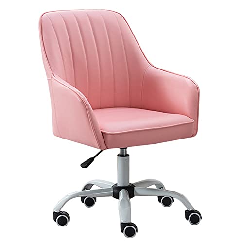 ZWQASP Silla de Escritorio de Oficina de la PU, Silla de Tareas de la Computadora de Espalda Media Ajustable con Reposabrazos y Ruedas de 360 ​​° Ascensor Ergonómico Confort Silla Giratoria, Rosa