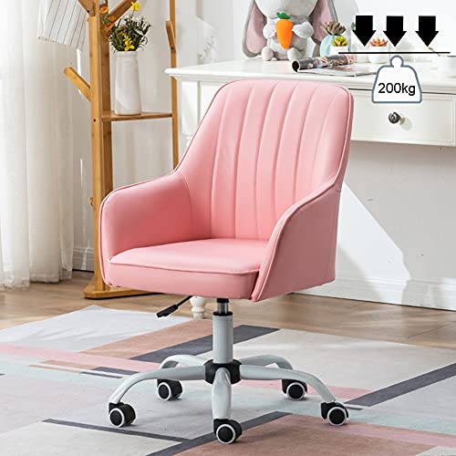 ZWQASP Silla de Escritorio de Oficina de la PU, Silla de Tareas de la Computadora de Espalda Media Ajustable con Reposabrazos y Ruedas de 360 ​​° Ascensor Ergonómico Confort Silla Giratoria, Rosa