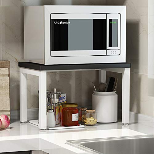 ZXCC Sencillo Cocina Estantería Microondas Encimera, Acero Almacenamiento Madera Estantes Utilidad Soportes Organizador Multiuso Especia Contador Gabinete Metálico Marco-b-Negro 2-Niveles