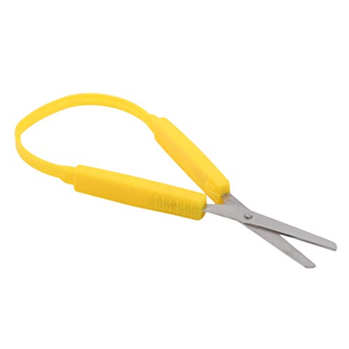 ZYYXB Tijeras de bucle para niños, fácil agarre, fácil apertura, adaptadas para necesidades especiales, seguridad punta redonda, asas abiertas, color amarillo