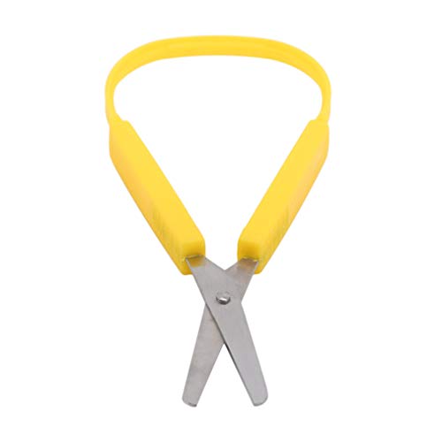 ZYYXB Tijeras de bucle para niños, fácil agarre, fácil apertura, adaptadas para necesidades especiales, seguridad punta redonda, asas abiertas, color amarillo