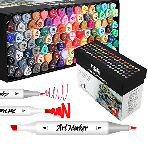 100 Colores Rotuladores Artísticos, Dibujo Marcadores de Punta Doble, para Graffiti, Pintura, Tiza, Manga,Ideal para Niños, Adultos, Artistas MH-100W