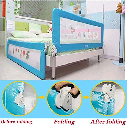 150cm/180cm Barandilla de La Cama Guardia de Seguridad para Ni?os, Barandilla Plegable de La Cama Infantil (Azul, 180cm)