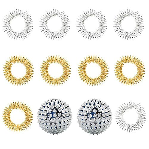 2 bolas magnéticas de acupresión y 10 anillos de masaje de dedos PCS, para aliviar las manos y los pies de adultos y niños