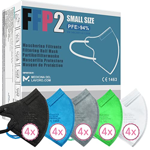 20 Mascarillas FFP2/KN95 Talla Pequeña Small Homologadas Certificación CE sin Válvula de 4 Capas, Máscara Protectora de Polvo, Mascarilla de Protección con Filtros de Calidad BFE≥95, 20 Piezas