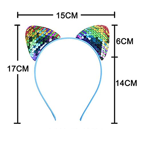 6 diademas de orejas de gato, diademas de lentejuelas, reversibles, con lentejuelas, brillantes, accesorios para el cabello, para mujeres y niñas, decoración de fiestas (color al azar)