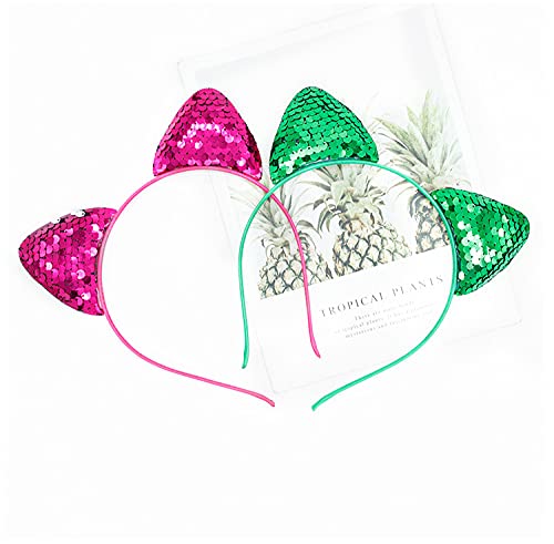 6 diademas de orejas de gato, diademas de lentejuelas, reversibles, con lentejuelas, brillantes, accesorios para el cabello, para mujeres y niñas, decoración de fiestas (color al azar)