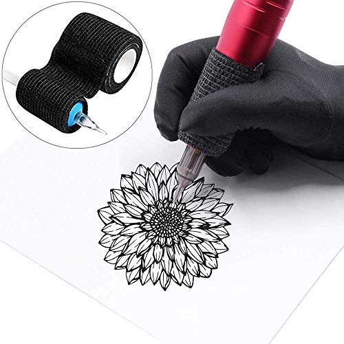 8Pcs Tattoo Grip Cover Elástico Impermeable Autoadhesivo Cinta de vendaje Adherente Envoltura para máquina de tatuaje Accesorios de agarre Suministros de tatuaje y cinta para muñeca de dedo, Negro