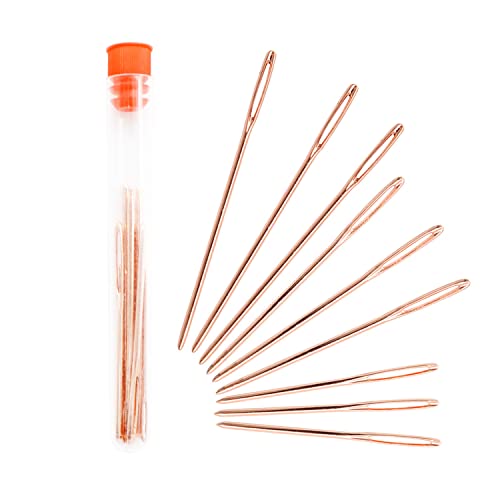 Aguja Roma de Ojo Grande, KINHARD 9 Piezas Oro Rosa Agujas de Ojo Grande, Agujas de Zurcir con Botella Transparente, se Puede Utilizar para Punto de Cruz, Costura a Mano, Reparación de Ropa
