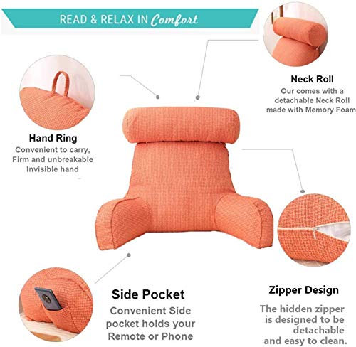 Almohada De Lectura Soporte De Cuello Extraíble Cojín con Brazos para Cama Sofá Almohada De Apoyo Lumbar para Relajado Leer D,75 * 40cm