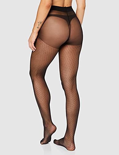 Amazon Brand - HIKARO PACK 2 PARES Medias transparentes, Pantys finos 20 DEN, Mdias de Lunares, Negro, Natural, Lunares, S - M - L - XL (Lunares, L, l)