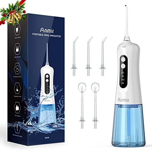 Anmir Irrigador Bucal Professional Irrigador Dental con 5 Boquillas 4 Modos Ajustables IPX7 Impermeable Limpieza Dientes USB Recargable Limpieza Dental Irrigadores Bucales Electrico Portátil de Viaje