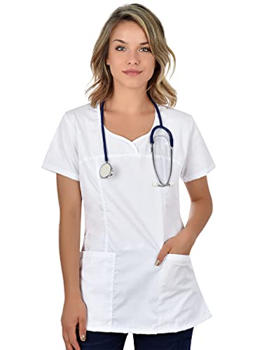 B-well Ines Casaca Elástica Señora Uniforme Estética Casacas Sanitarias Mujer Manga Corta Cuello V Uniformes Sanitarios Mujereterinarios Blanco M